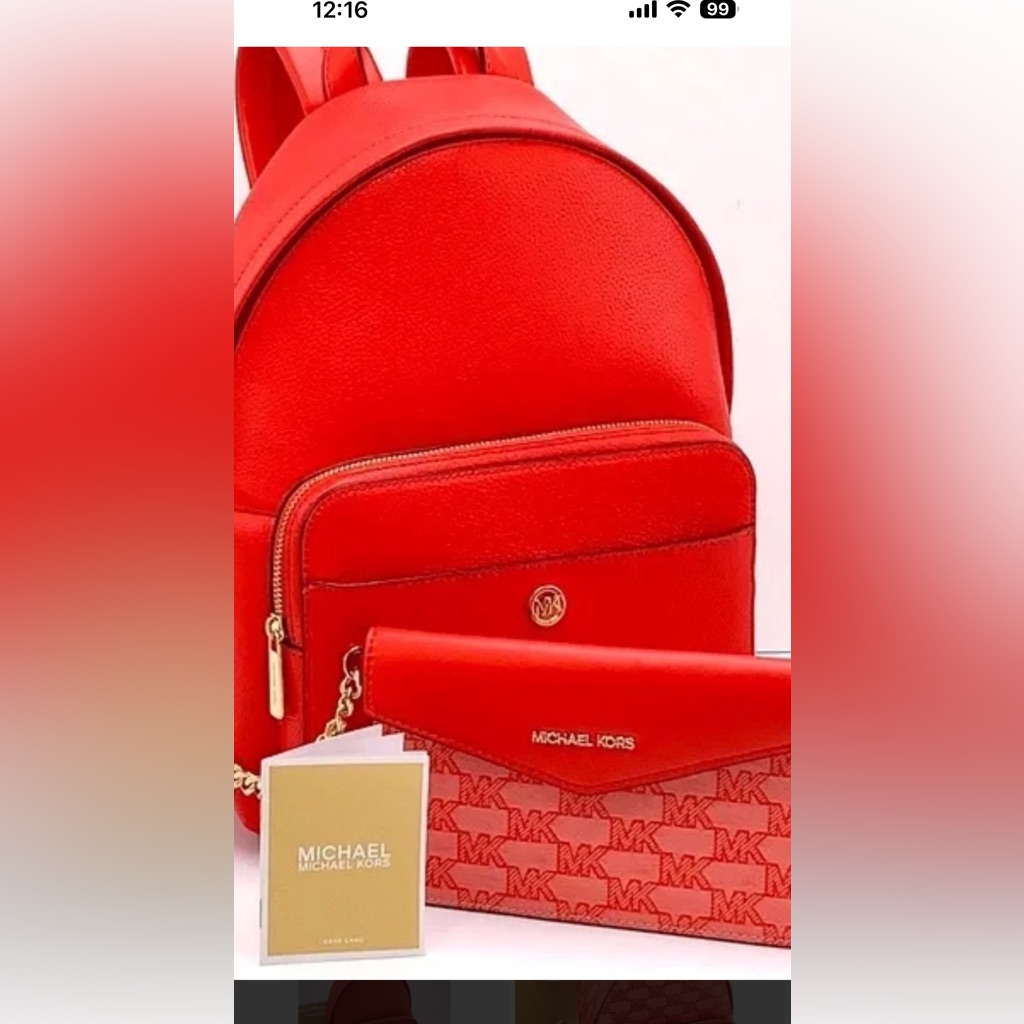 Red Michael Kors, Pebbled Leather Backpack With Wristlet